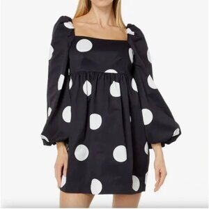 Kate Spade Giant Dot Faille Dress Polka Dot Puff Sleeves Black White Size 2